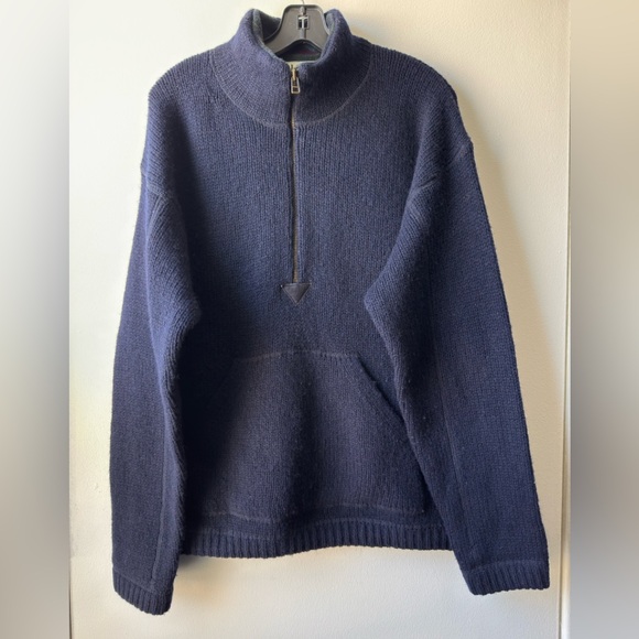 L.L. Bean Women’s Lambswool 1/4 Zip Sweater Kangaroo Pocket Plaid Collar Sz M